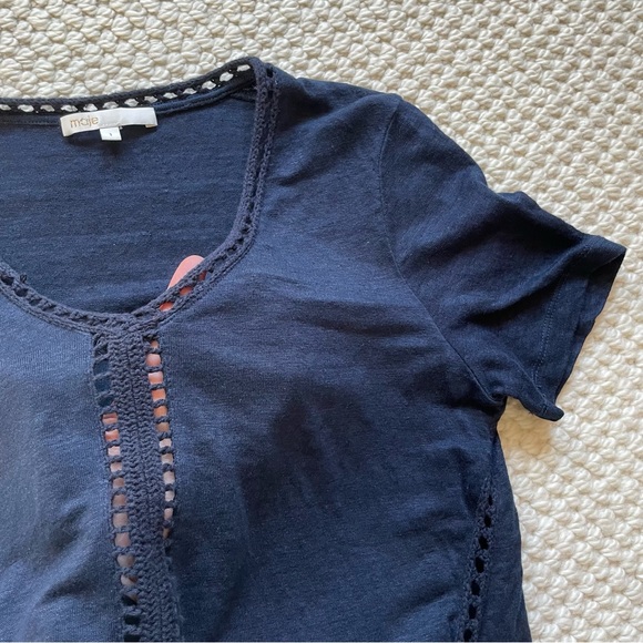 Maje blue linen t-shirt with crocheted trim - Picture 6 of 9